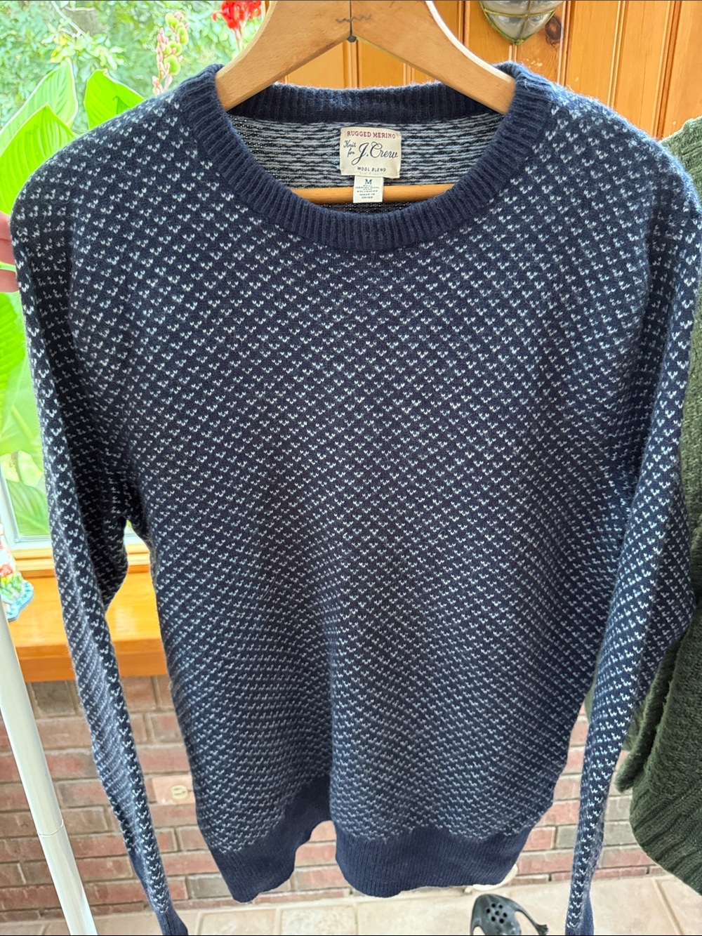 J. Crew Navy & White Birdseye Pattern Crewneck Sweater